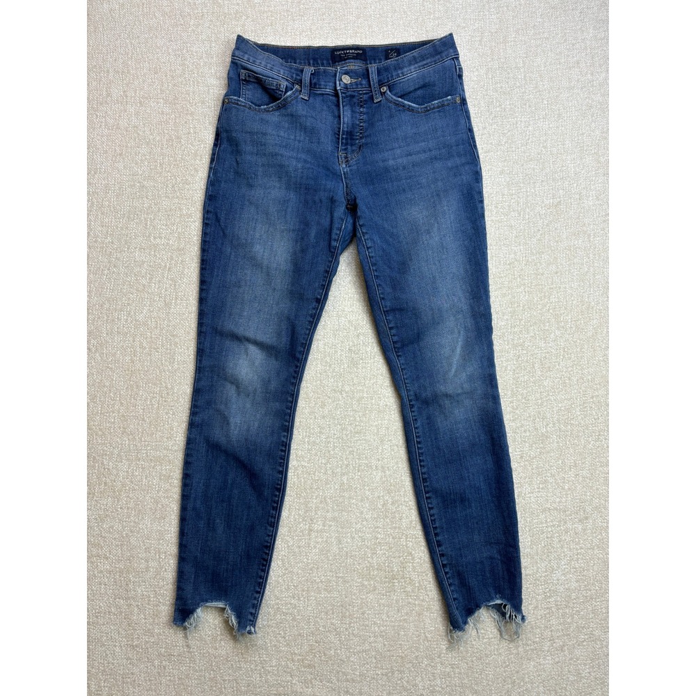 Lucky Brand Womens Mid Rise Skinny Ankle Jeans Raw Step Hem Blue Denim 6/28